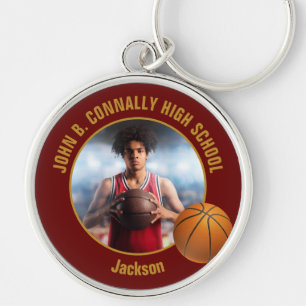 Maroon Gold Basketball Player Photo Key Ring