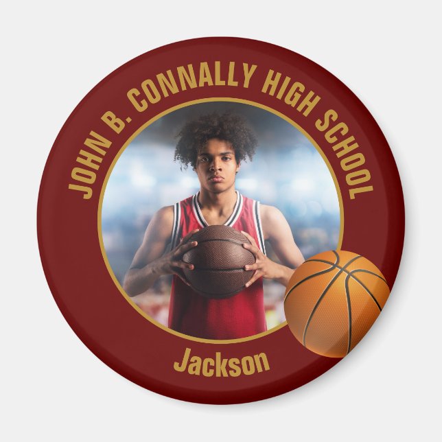 Maroon Gold Basketball Player Photo Magnet (Front)