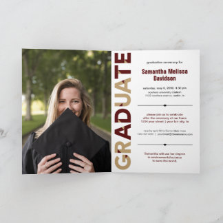 Maroon Gold Big Bold Angle-Cut Letters Graduation Invitation