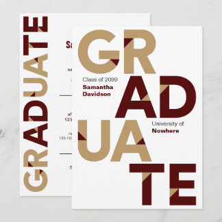 Maroon Gold Big Bold Angle-Cut Letters Graduation Invitation