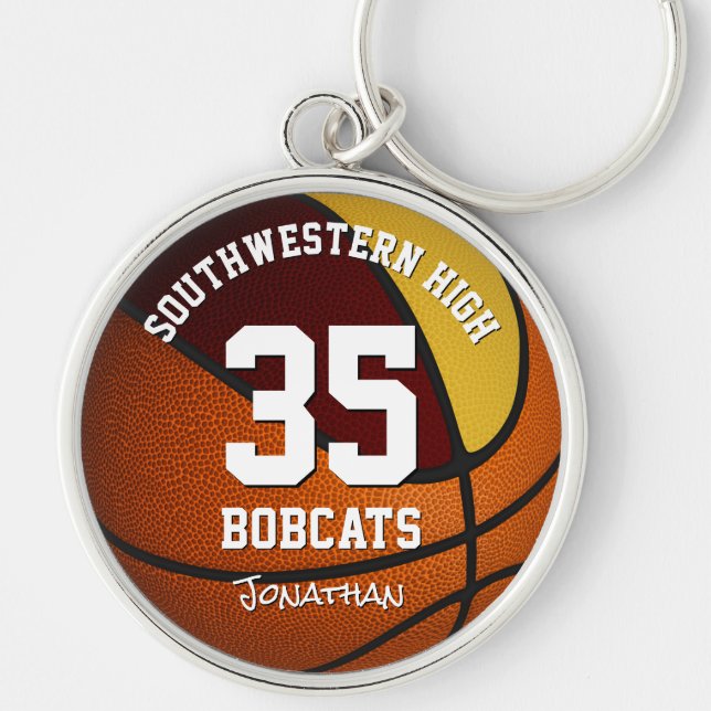 maroon gold boy girl basketball jersey number key ring (Front)