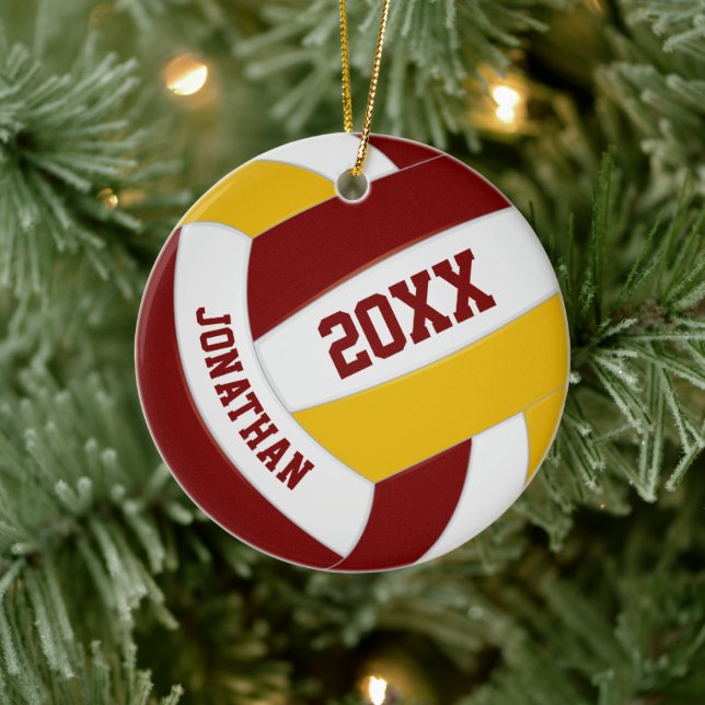 maroon gold boys girls team colours volleyball ceramic tree decoration (Tree)