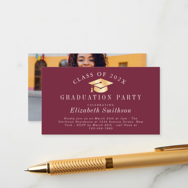 maroon gold cap graduation party insert (Front/Back In Situ)