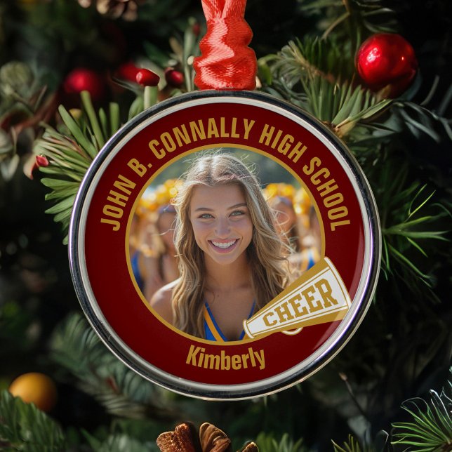 Maroon Gold Cheerleader Photo Christmas Metal Tree Decoration (Creator Uploaded)