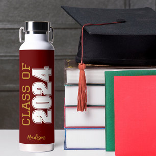 Maroon Gold Class of 2024 Personalised Graduation Water Bottle