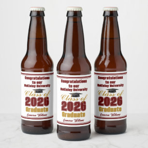 Maroon Gold Class of 2026 Custom Graduation Party Beer Bottle Label
