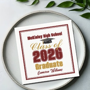 Maroon Gold Class of 2026 Custom Graduation Party Napkin