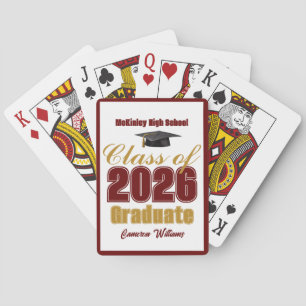 Maroon Gold Class of 2026 Custom Graduation Party Playing Cards