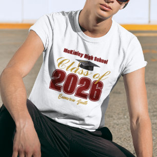 Maroon Gold Class of 2026 Customised Graduate T-Shirt