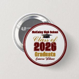 Maroon Gold Class of 2026 Graduation Keepsake 6 Cm Round Badge