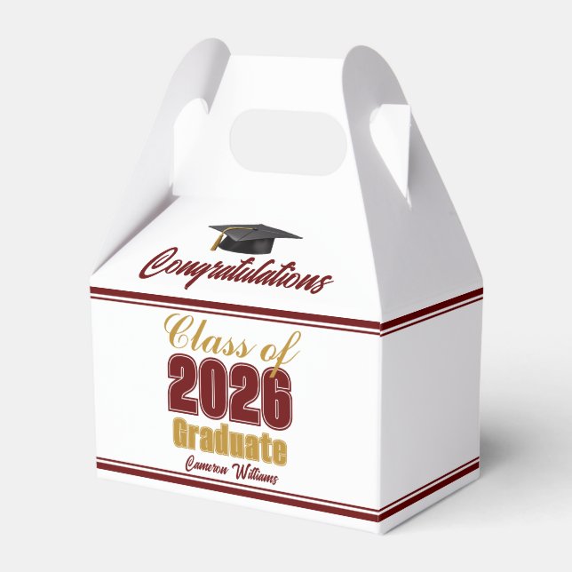 Maroon Gold Class of 2026 Graduation Party Favour Box (Front Side)