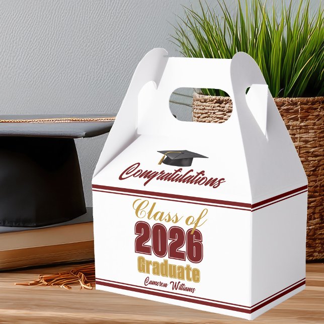 Maroon Gold Class of 2026 Graduation Party Favour Box (Creator Uploaded)