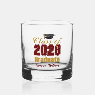 Maroon Gold Class of 2026 Graduation Party Whiskey Glass