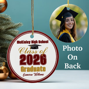 Maroon Gold Class of 2026 Graduation Photo Ceramic Tree Decoration