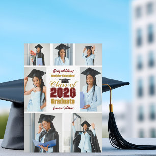 Maroon Gold Class of 2026 Graduation Photo Collage Announcement