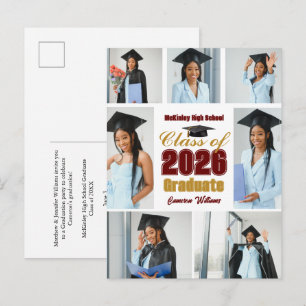 Maroon Gold Class of 2026 Graduation Photo Collage Announcement Postcard