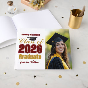 Maroon Gold Class of 2026 Graduation Photo Guest Book