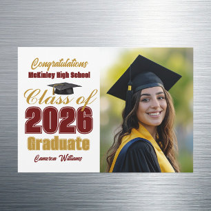 Maroon Gold Class of 2026 Graduation Photo Magnet
