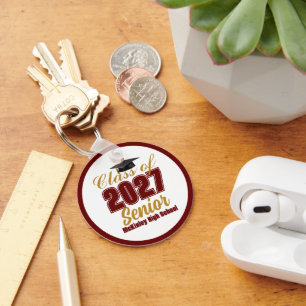 Maroon Gold Class of 2027 Senior Personalized Key Ring