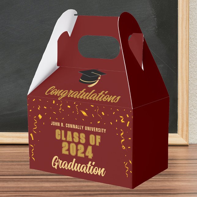 Maroon Gold Congratulations 2024 Graduation Party Favour Box (Creator Uploaded)