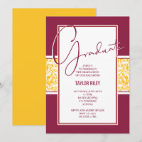 Maroon Gold Damask Graduation