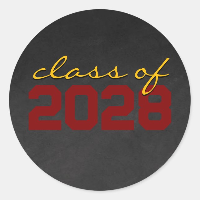 Maroon & Gold Dark Chalkboard Graduation Classic Round Sticker (Creator Uploaded)