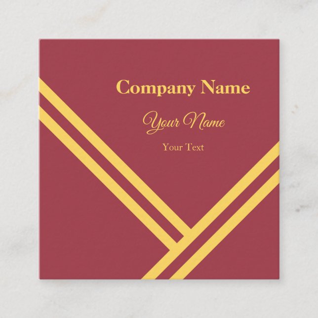 Maroon Gold Diagonal Stripes Modern Graphic Design Square Business Card (Front)