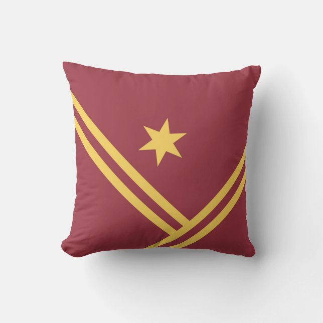 Maroon Gold Diagonal Stripes Star Modern Graphic Cushion (Front)