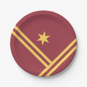 Maroon Gold Diagonal Stripes Star Modern Graphic Paper Plate