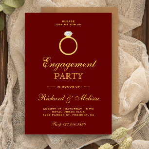 Maroon Gold Diamond Ring Engagement Party Invite