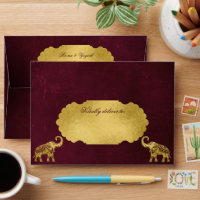 Maroon gold elephants Indian wedding matching 5x7