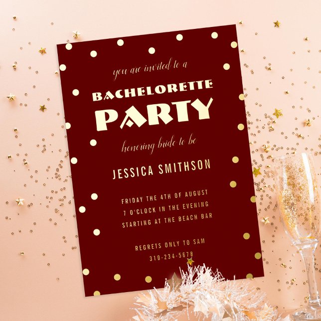 Maroon Gold Foil Confetti Bachelorette Party (Creator Uploaded)