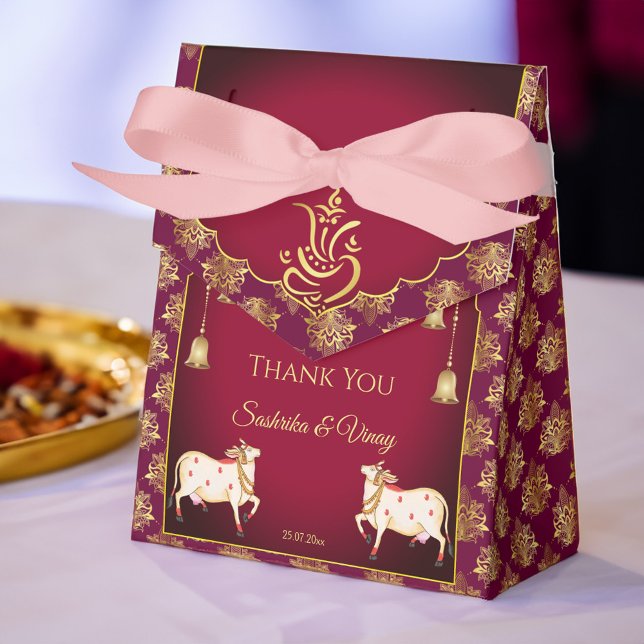 Maroon gold Ganesha Gomata Indian wedding favours Favour Box (Maroon gold Ganesha Gomata Indian wedding favors personalized Favor Box)