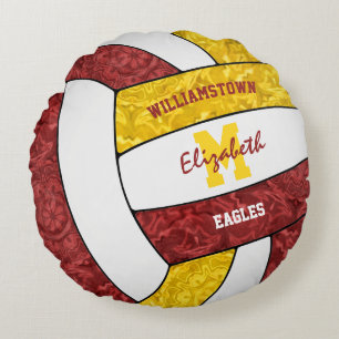 Maroon gold girls volleyball room decor round cushion