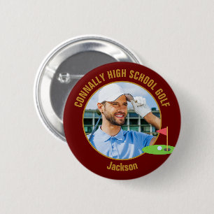 Maroon Gold Golfer Photo High School Golf Team 6 Cm Round Badge