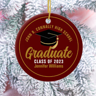 Maroon Gold Graduate Chic Custom 2026 Graduation Ceramic Tree Decoration