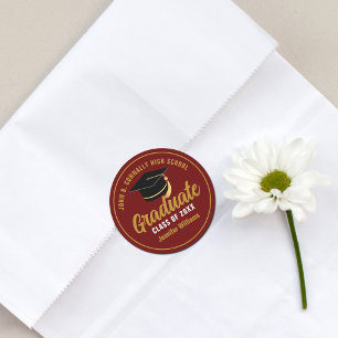 Maroon Gold Graduate Custom 2025 Graduation Classic Round Sticker