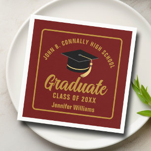 Maroon Gold Graduate Custom 2025 Graduation Party Napkin