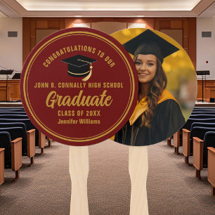 Maroon Gold Graduate Custom Graduation Photo Hand Fan