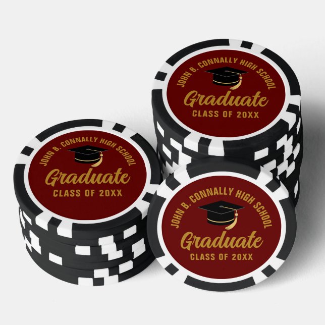 Maroon Gold Graduate Custom Graduation Poker Chips (Stack)