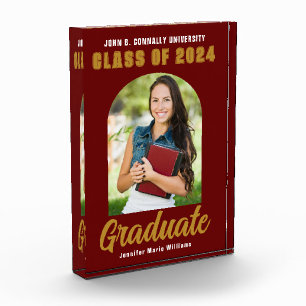 Maroon Gold Graduate Modern Custom Graduation Photo Block