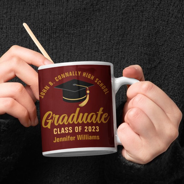 Maroon Gold Graduate Personalised 2025 Graduation Coffee Mug (Creator Uploaded)