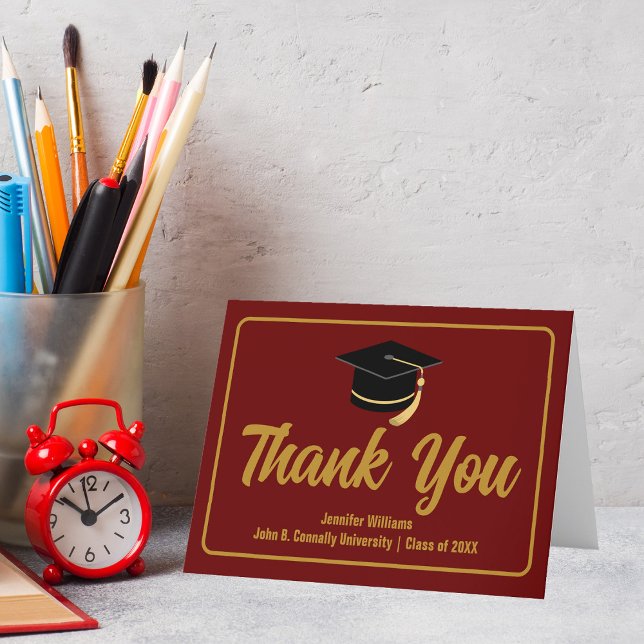 Maroon Gold Graduate Personalised 2025 Graduation Thank You Card (Creator Uploaded)