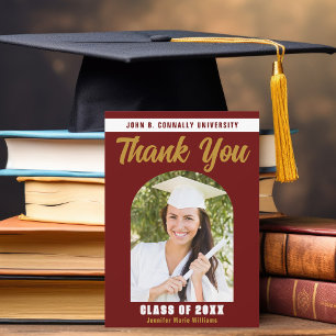 Maroon Gold Graduate Photo Arch 2025 Graduation Thank You Card