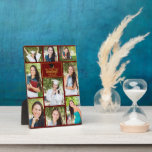 Maroon Gold Graduate Photo Collage Graduation Plaque<br><div class="desc">This modern maroon senior graduate photo plaque features your favourite 9 student photographs. This graduation party decor features classy gold typography of your high school or college name for the class of 2025. Customise this keepsake gift with your graduating year below the black grad cap. It features 2 horizontal pictures,...</div>