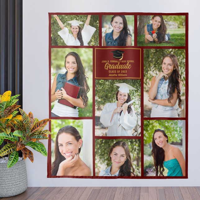 Maroon Gold Graduate Photo Collage Graduation Tapestry (Creator Uploaded)