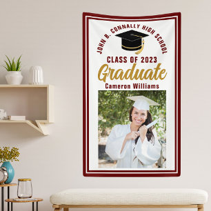 Maroon Gold Graduate Photo Vertical Graduation Banner