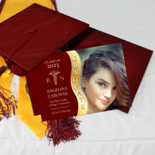 Maroon Gold Graduate Wave Caduceus RN Nursing Grad Announcement