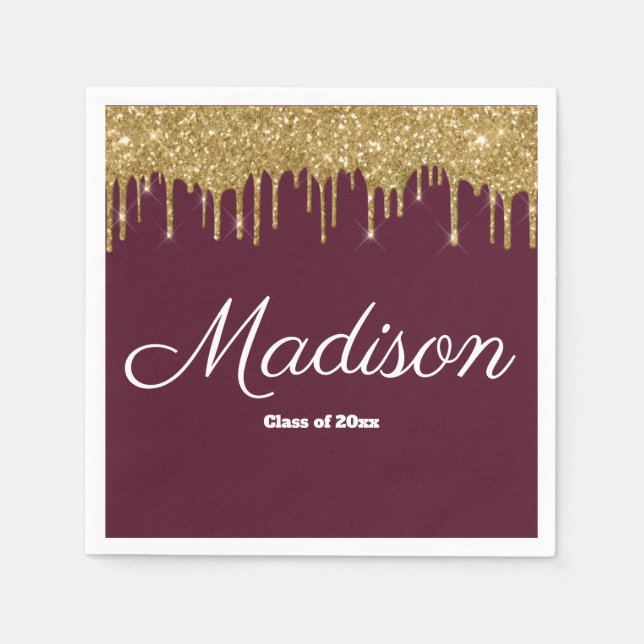 Maroon & Gold Graduation Party Class of 2024 Paper Napkin (Front)