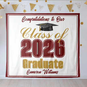 Maroon Gold Graduation Party Graduate Photo Booth Tapestry